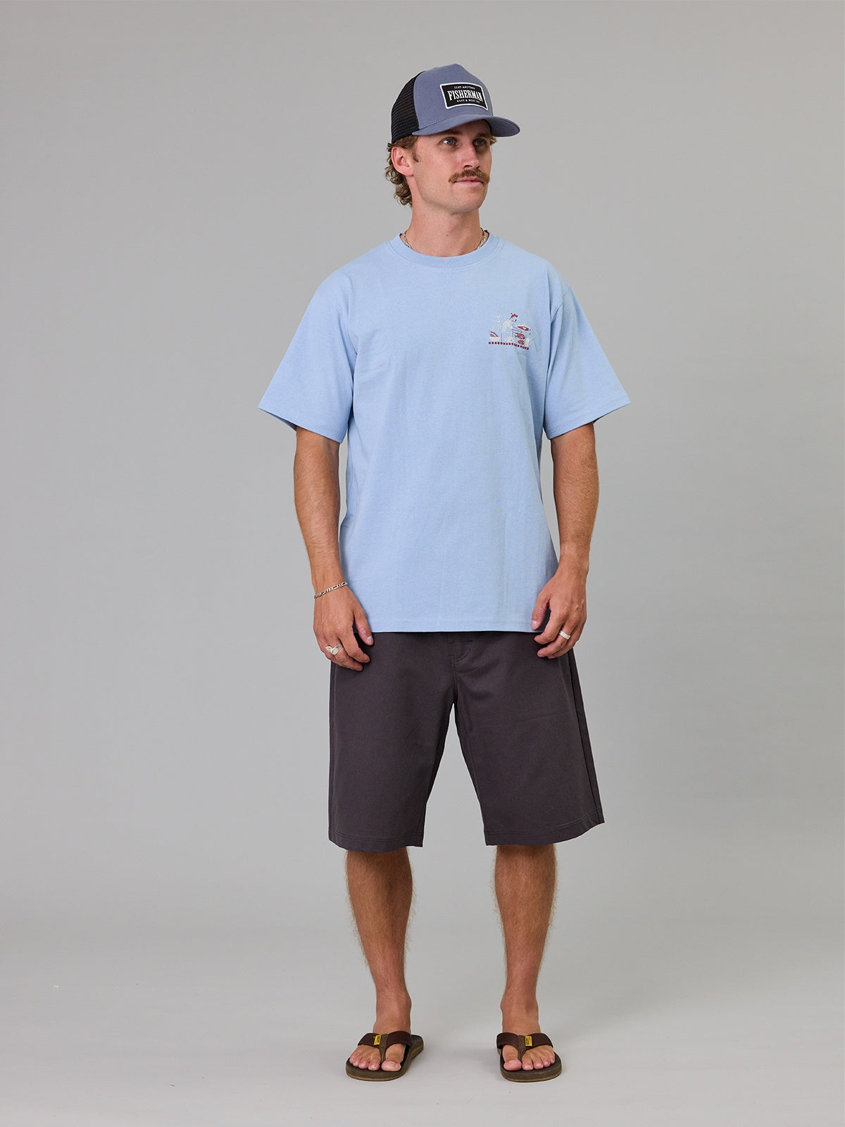 Azza's Fish n Chips Sea Tee- Washed Blue
