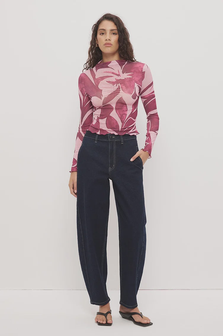 Mon Renn Peta Mock Neck Top Painterly Floral