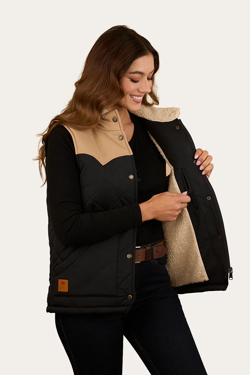 Ringers Western Selwyn Womens Puffer Vest - Dark Sand / Black