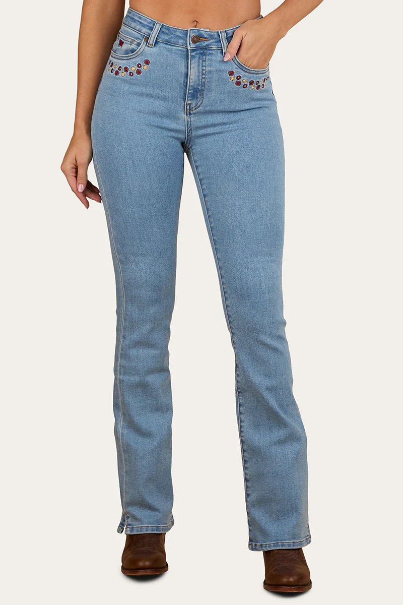 Ringers Western In Bloom Womens High Rise Bootleg Jean - Light Wash Blue -