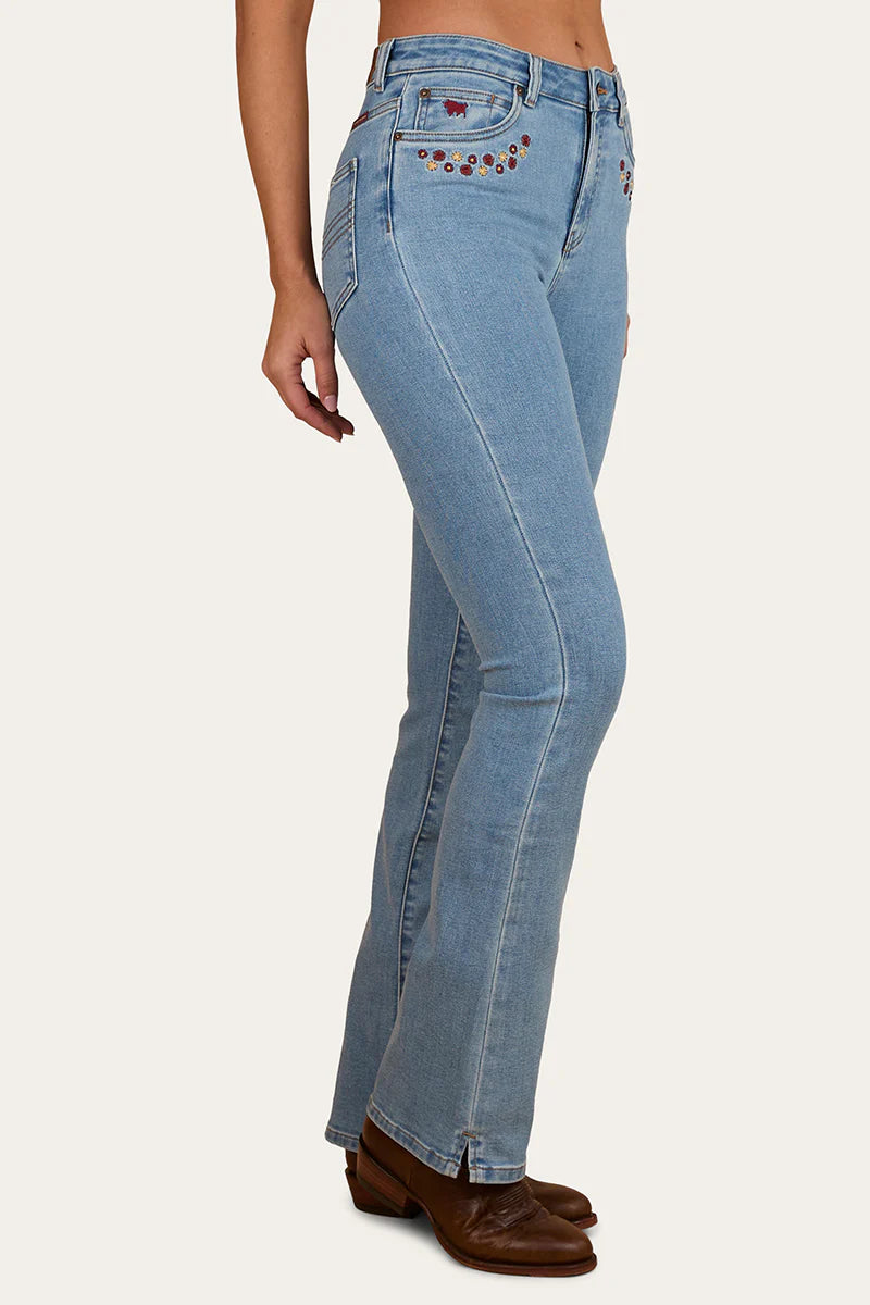 Ringers Western In Bloom Womens High Rise Bootleg Jean - Light Wash Blue -