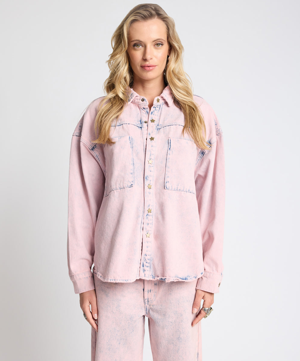 One Teaspoon Star Teaser Daria Denim Shacket Pink Haze