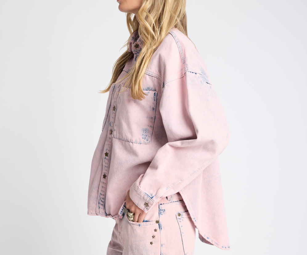 One Teaspoon Star Teaser Daria Denim Shacket Pink Haze