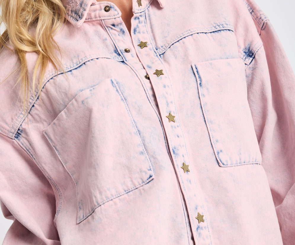 One Teaspoon Star Teaser Daria Denim Shacket Pink Haze