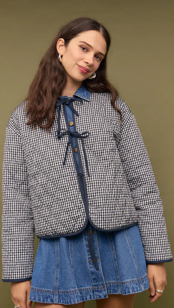 Mink Pink Blue tie Front Reversible Quilted Jacket