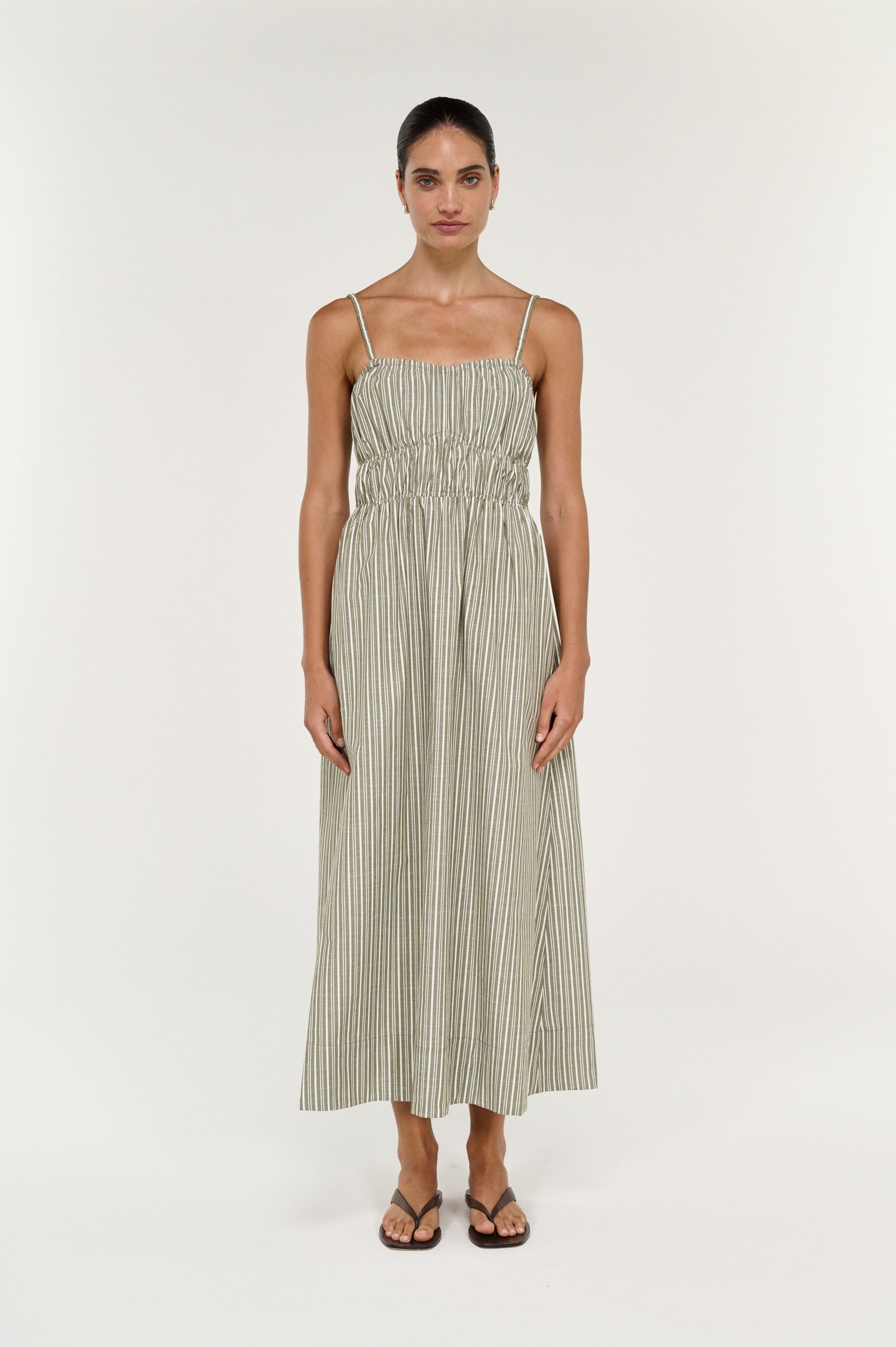Staple the Label Lisara Midi Dress Khaki/White