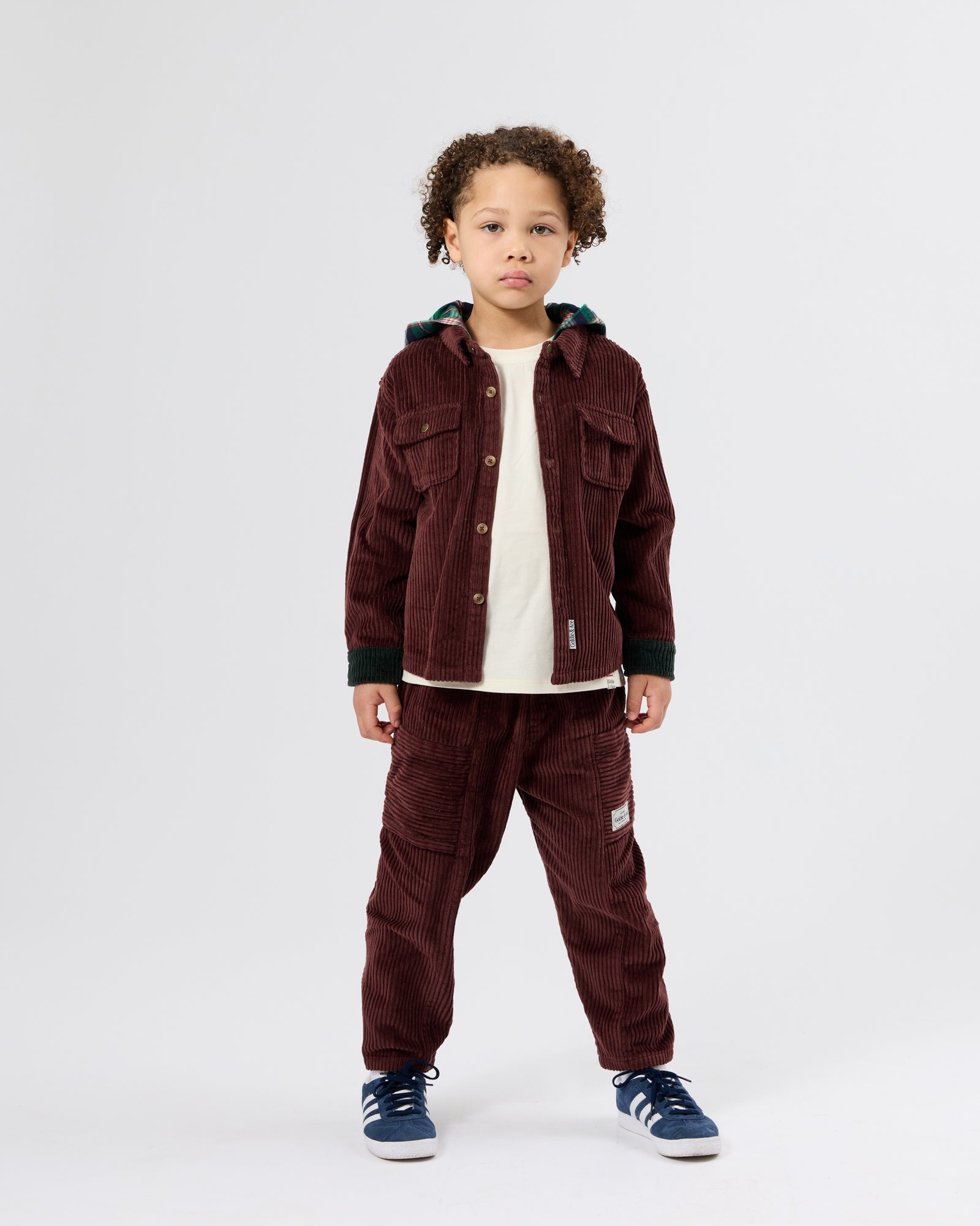 Goldie + Ace Corduroy Hooded Shirt Brown