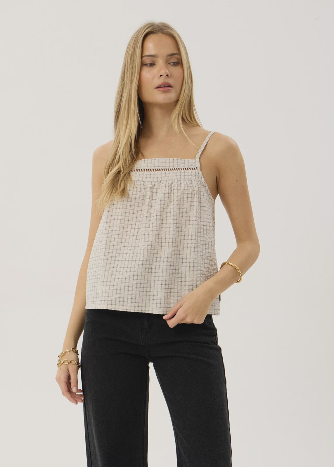 Afends Candice Seersucker Cami Top Reverb Moonbeam