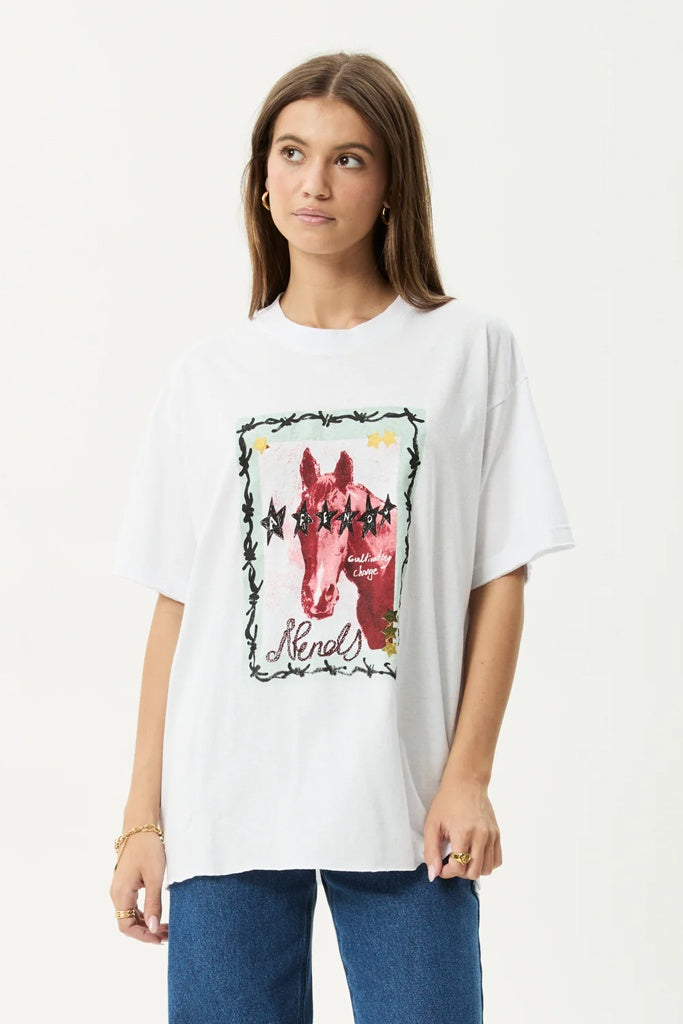 Afends Horse Girl Hemp Oversized Tee White