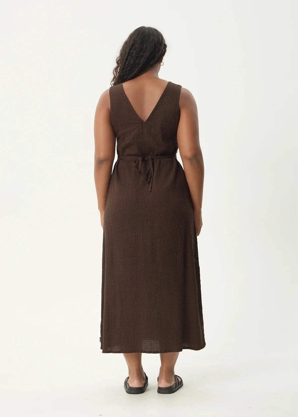 Afends Focus Seersucker Maxi Dress Coffee