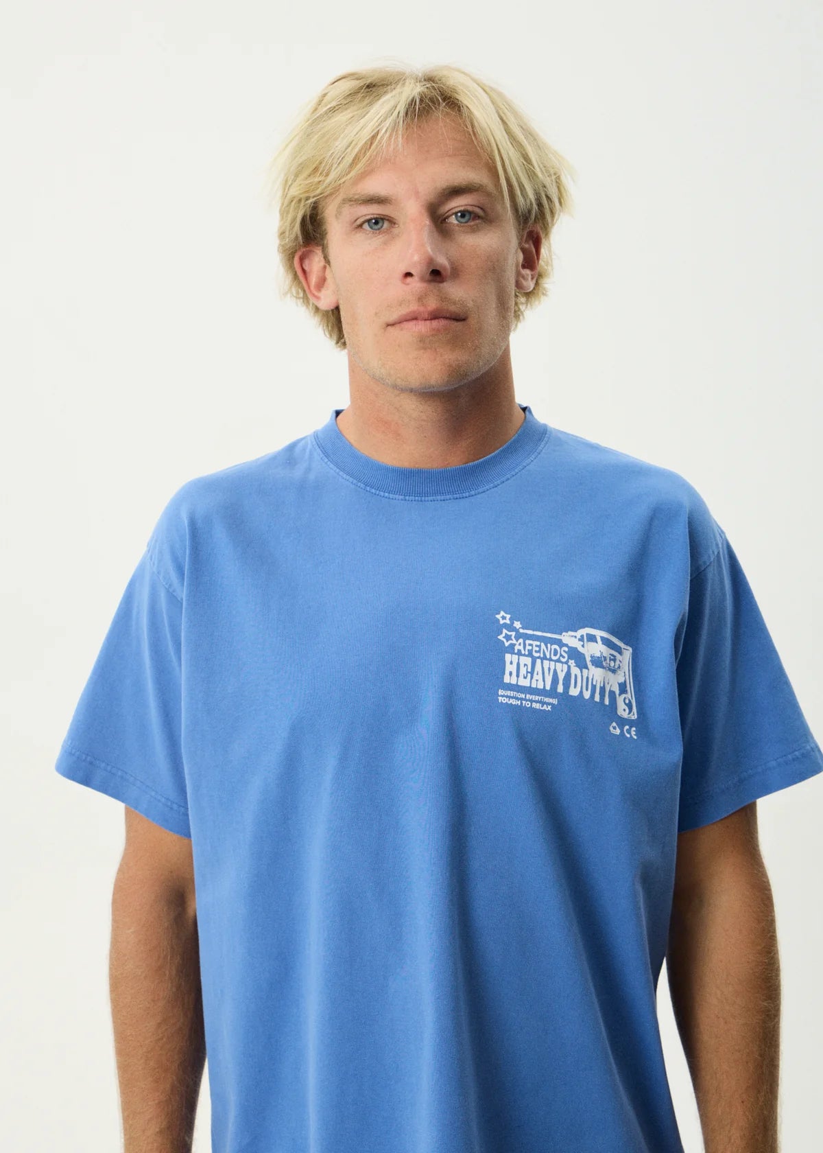 Afends Mens Heavy Duty -Heavyweight Boxy Tee - Washed Marina