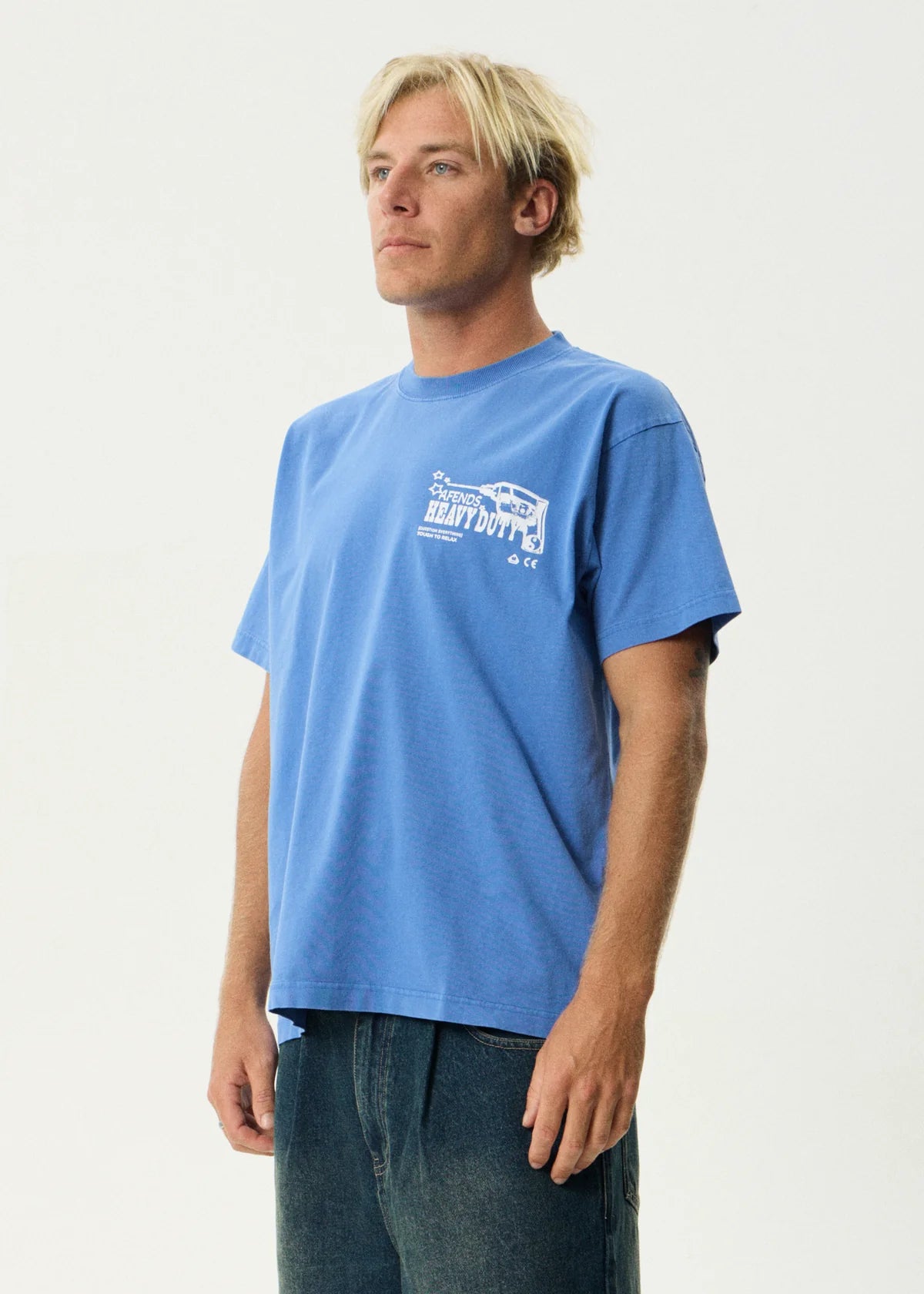 Afends Mens Heavy Duty -Heavyweight Boxy Tee - Washed Marina