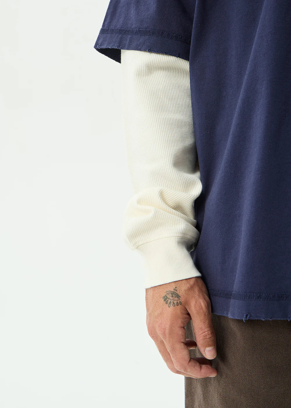 Afends Chains - Heavyweight Layered Waffle Long Sleeve Tee - Washed Deep Sea