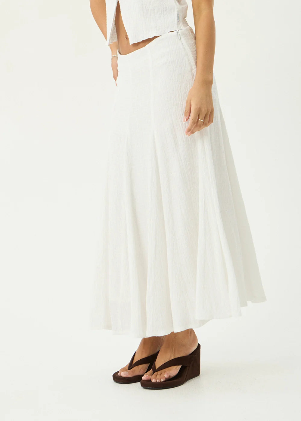 Afends Lana - Seersucker Midi Skirt - Off White