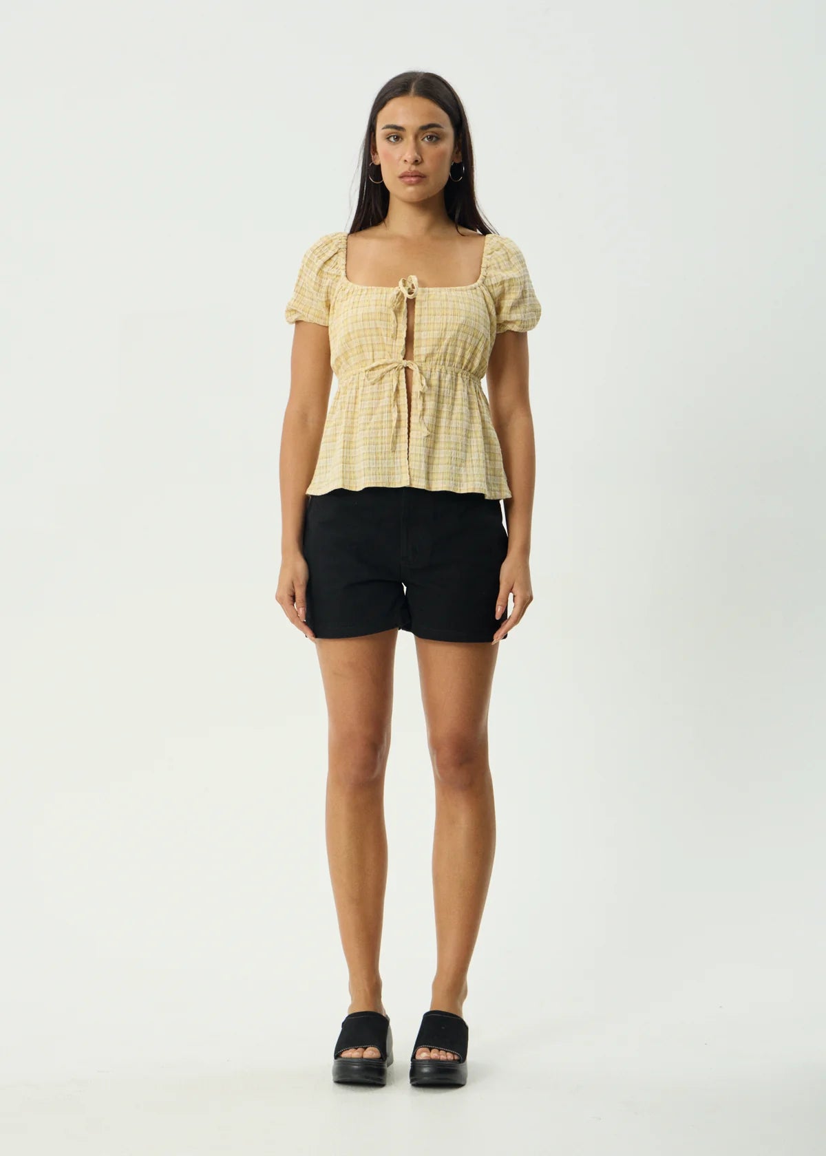 Afends Sunday Hemp Seersucker Top Lemon Check