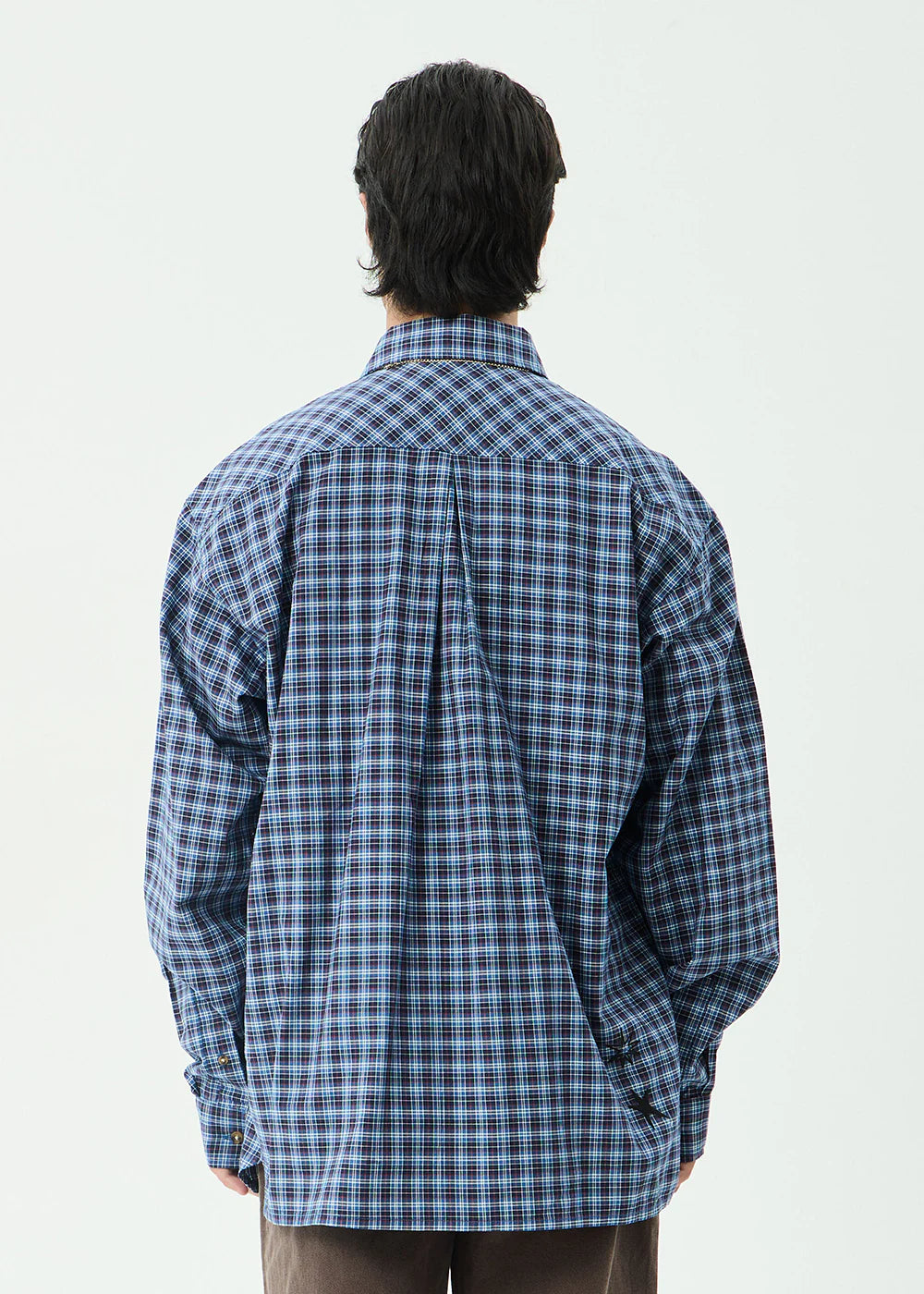 Afends Mountains - Oversized Long Sleeve Shirt - Navy Check