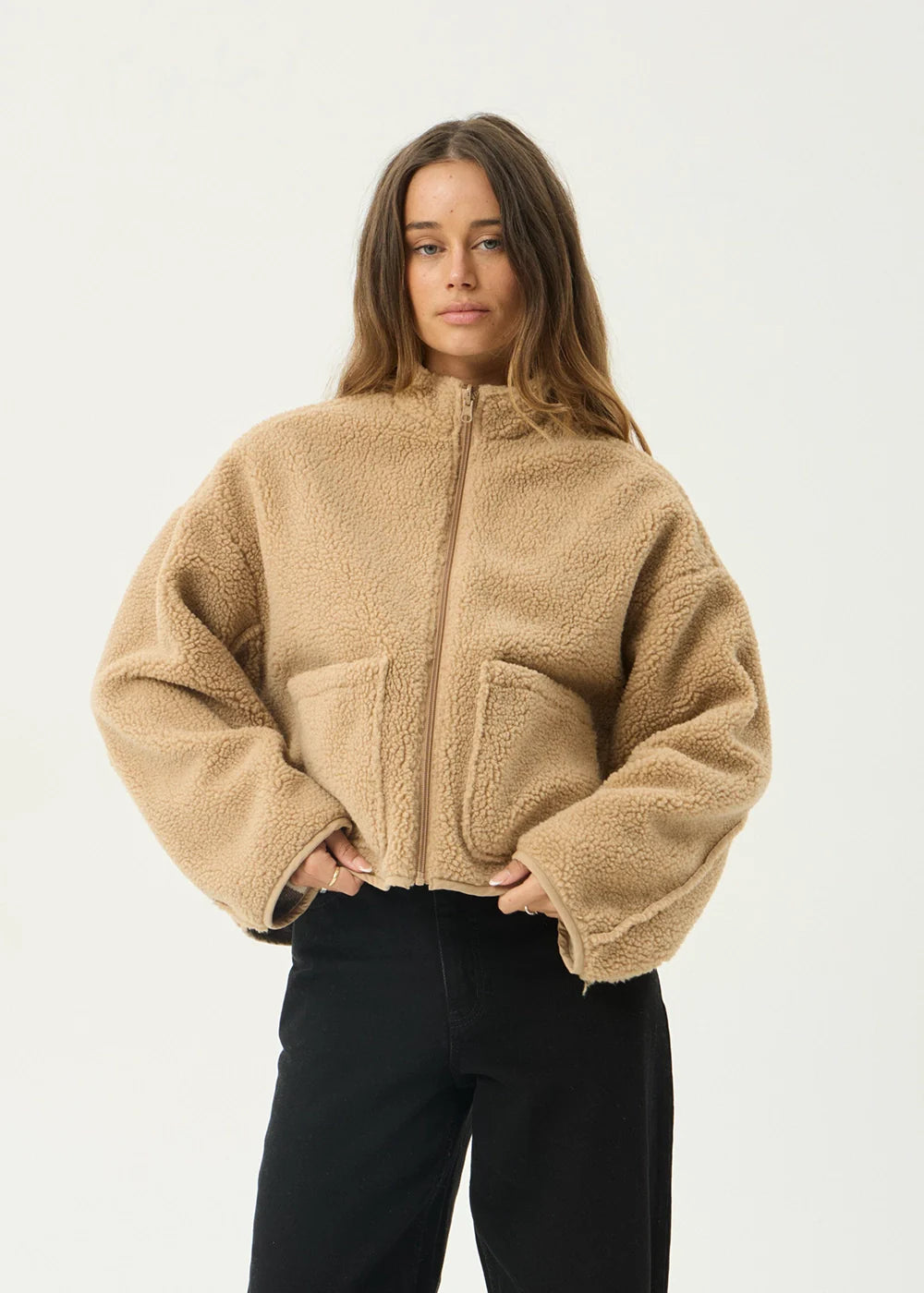 Afends Berlin - Reversible Polar Fleece Jacket - Almond Check