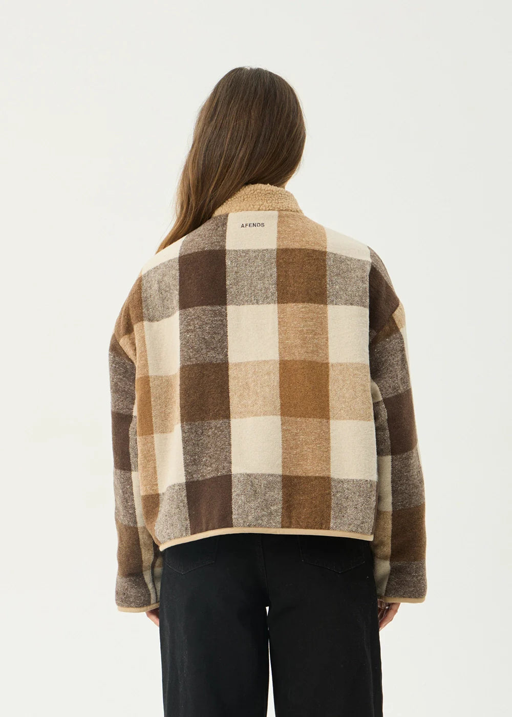 Afends Berlin - Reversible Polar Fleece Jacket - Almond Check