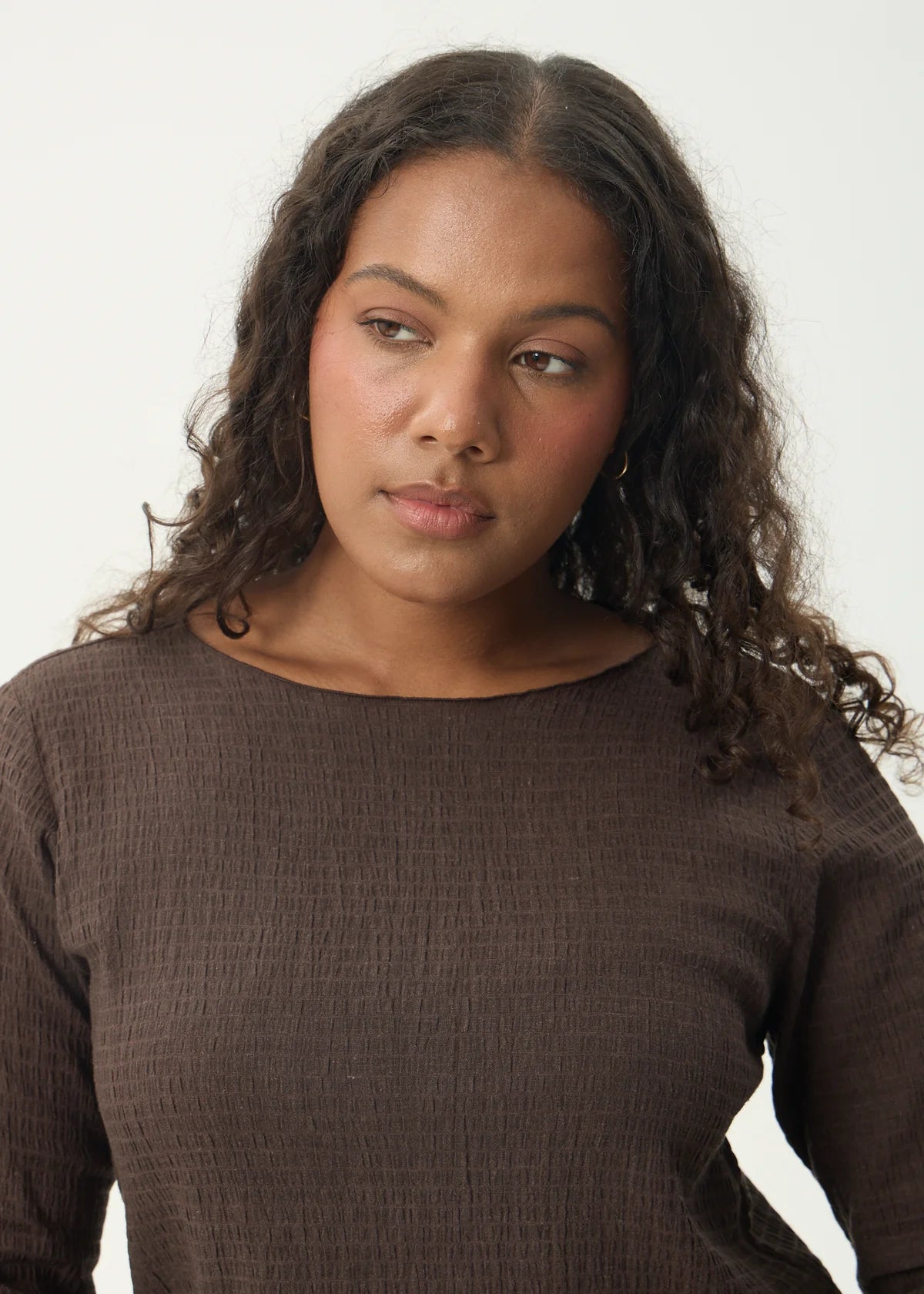 Afends Focus - Seersucker Long Sleeve Top - Coffee