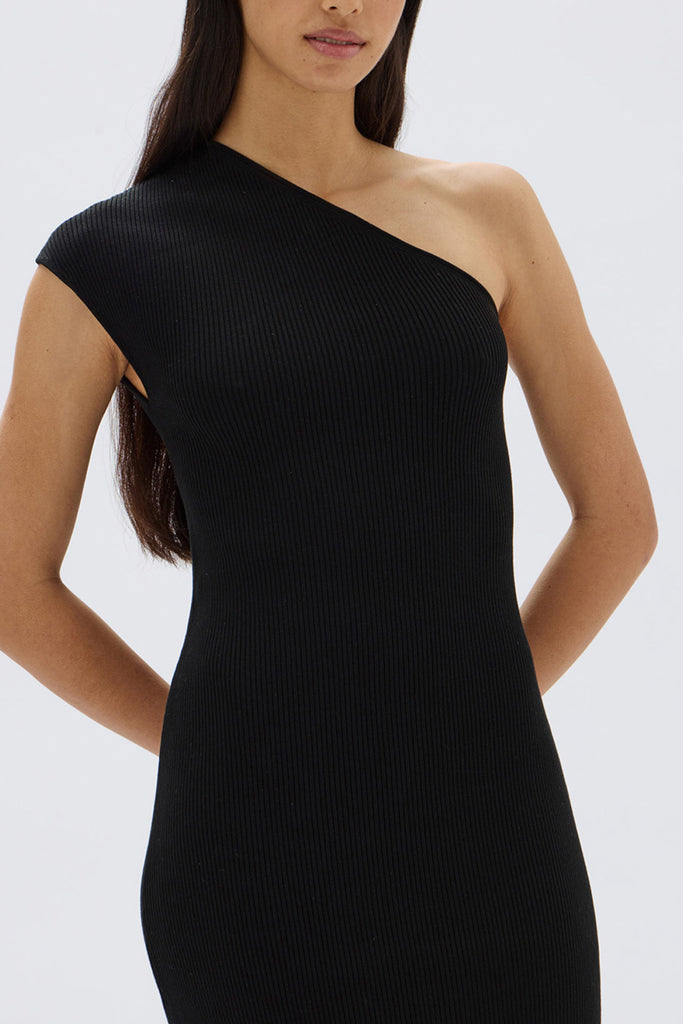 Assembly Elodie One Shoulder Knit Midi Dress Black