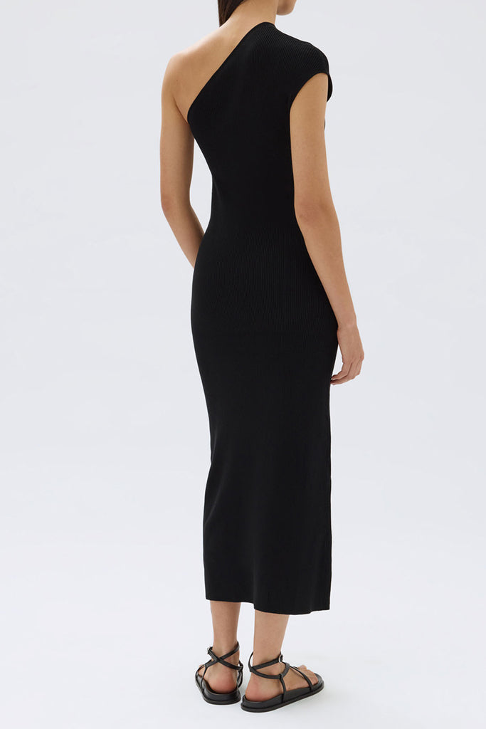 Assembly Elodie One Shoulder Knit Midi Dress Black