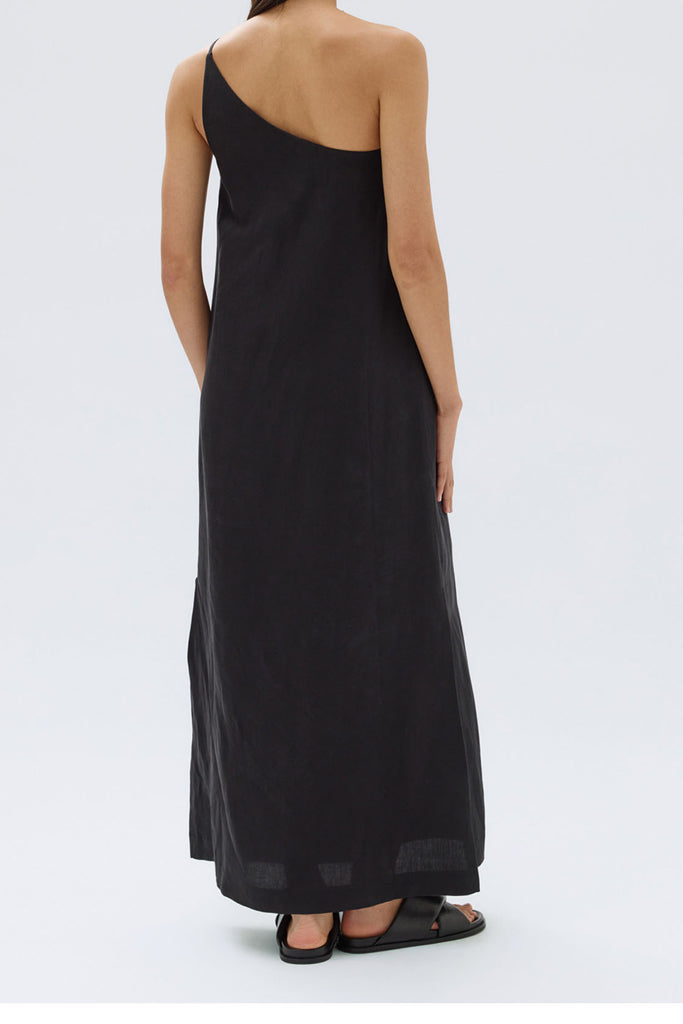 Assembly Farriday Linen Silk Asymmetric Midi Dress Black