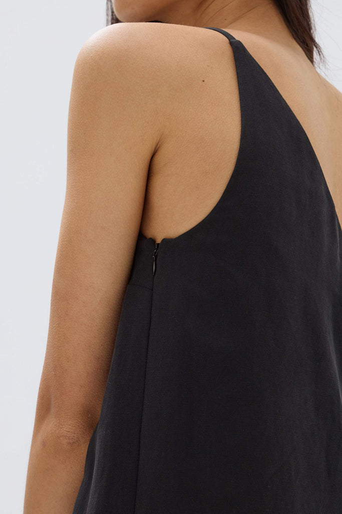 Assembly Farriday Linen Silk Asymmetric Midi Dress Black