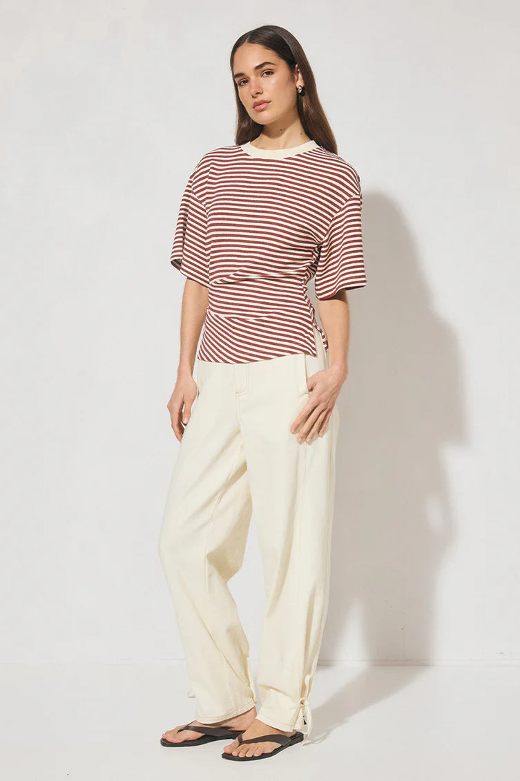 Mon Renn Aura Tee Burgundy Cream Stripe