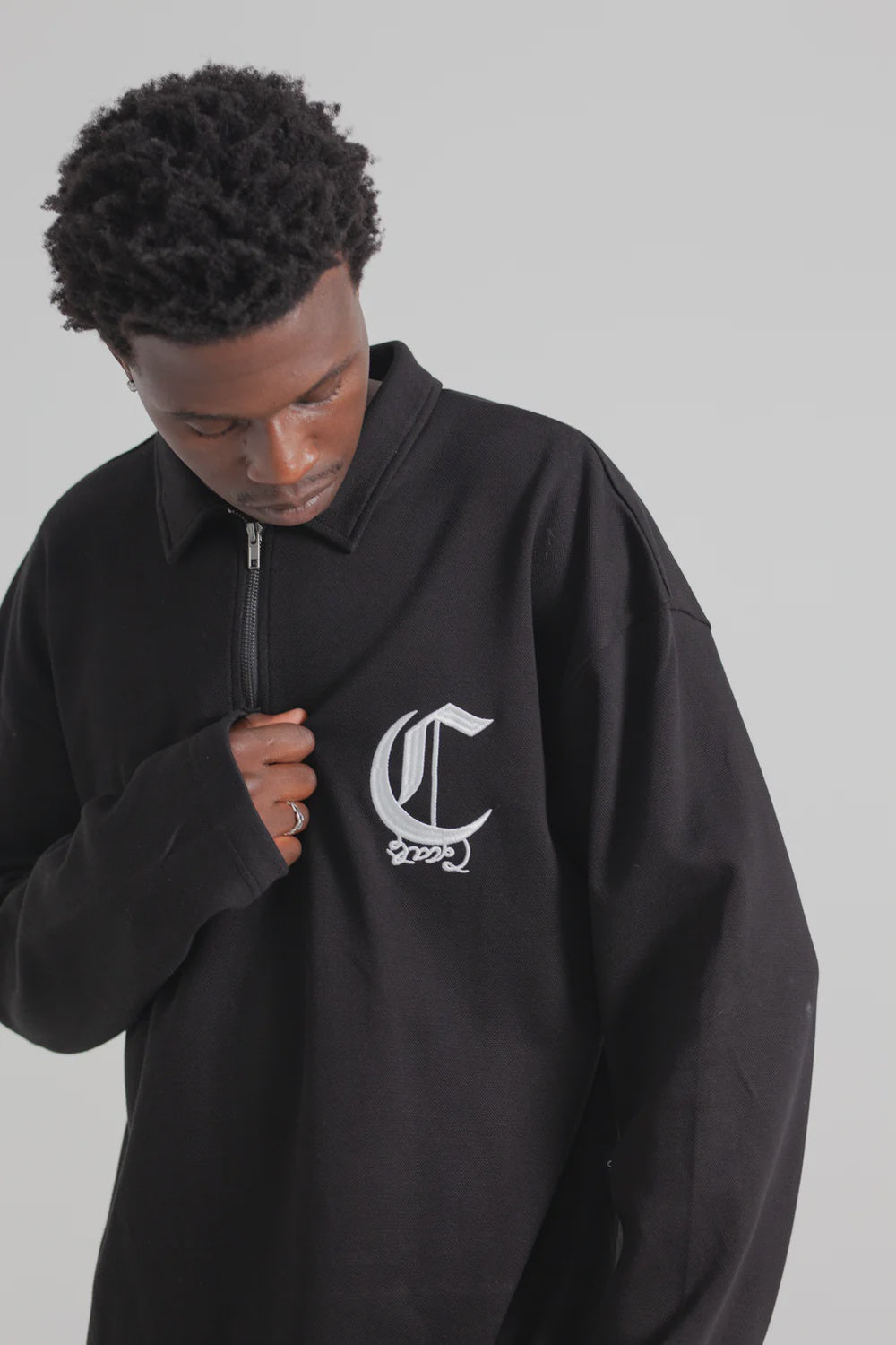 Crate Zip L/S Box Polo Shirt Black