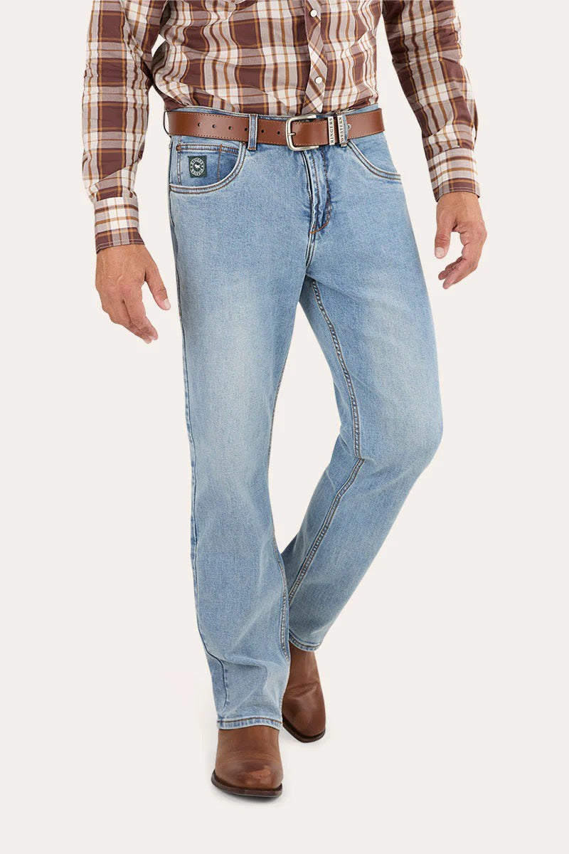 Ringers Western Muster Slim Straight Fit Mid Rise Jeans Light Wash Blue