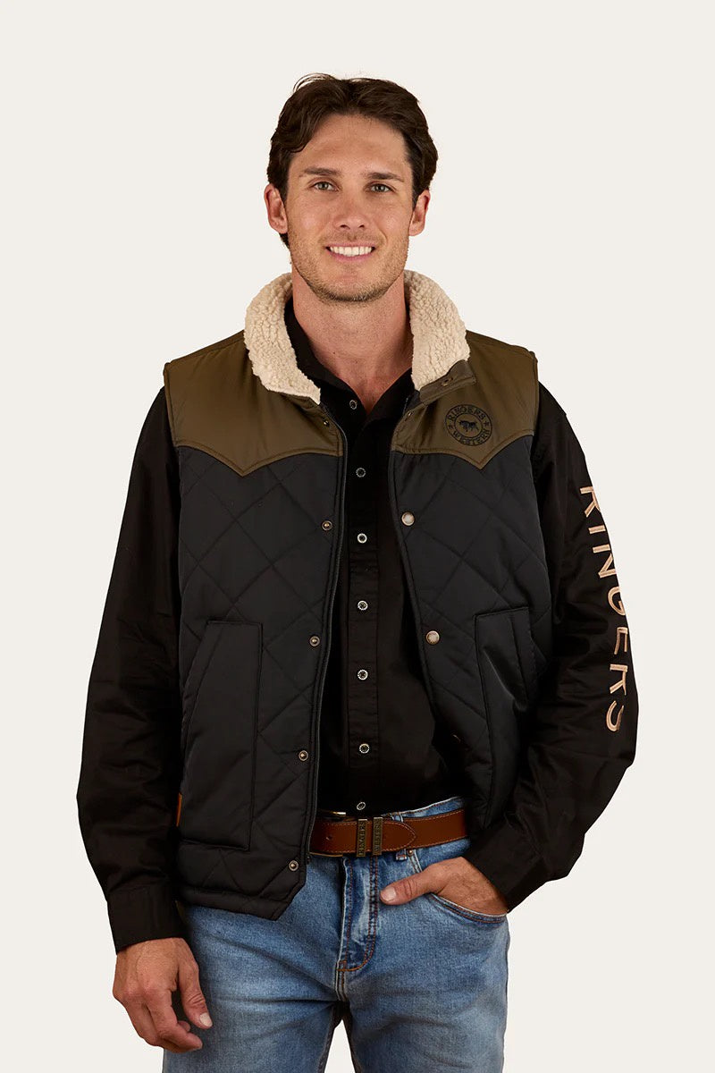 Ringers Western McKinlay Mens Puffer Vest - Military Green / Black