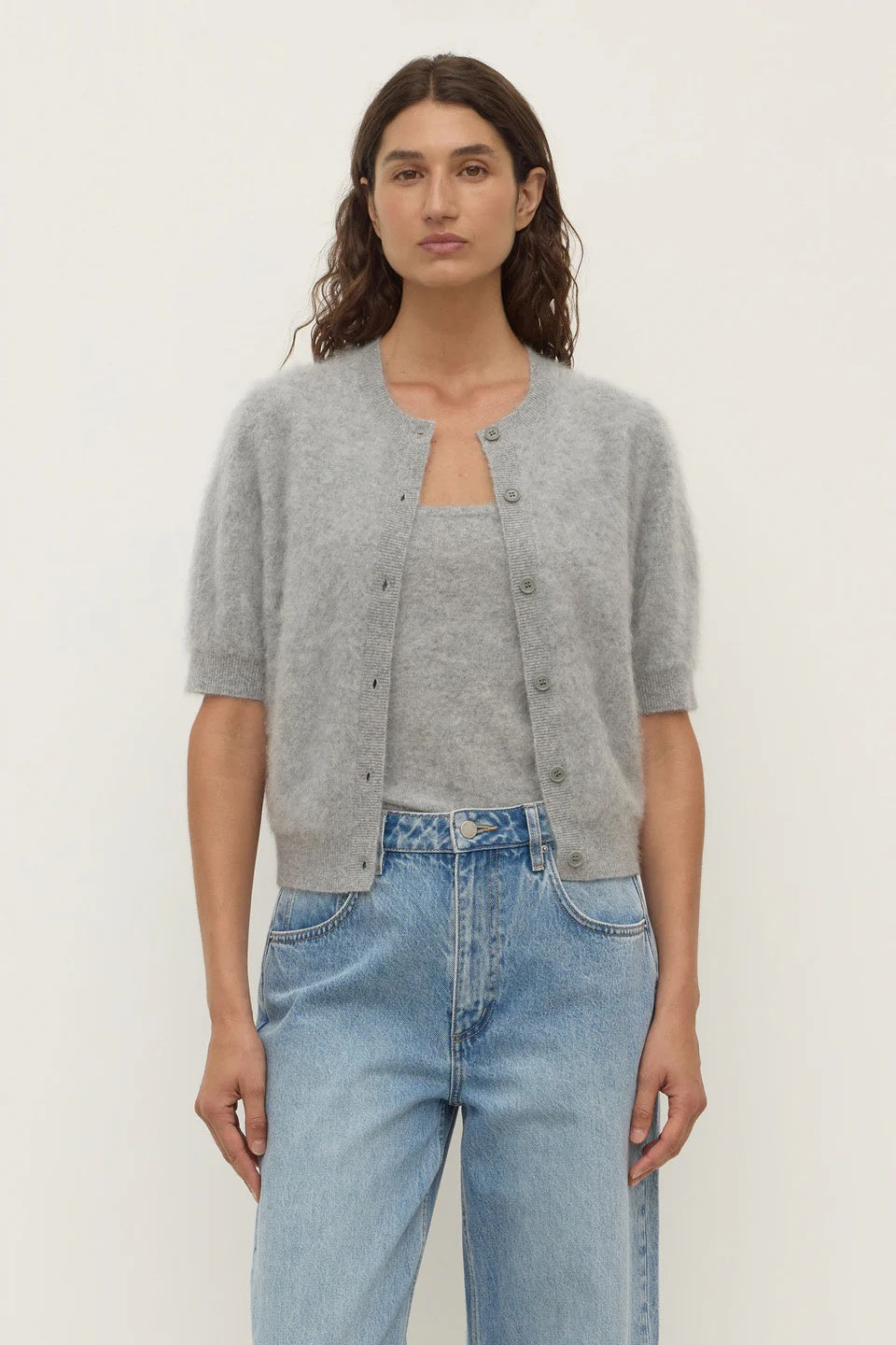 Assembly Carina Wool Short Sleeve Cardigan Grey Marle