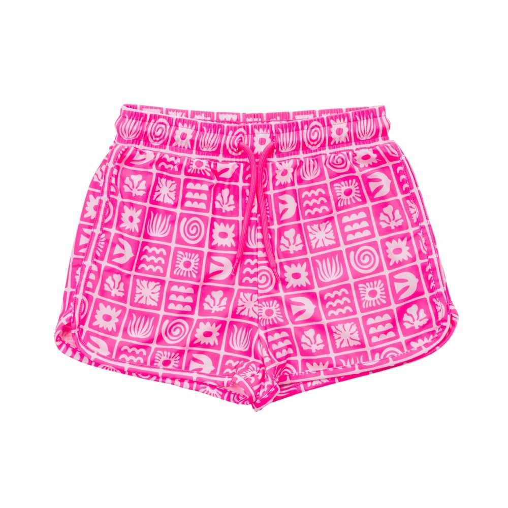 Nestling Neon Short Swim Boardies - Neon Pink Retro Surf
