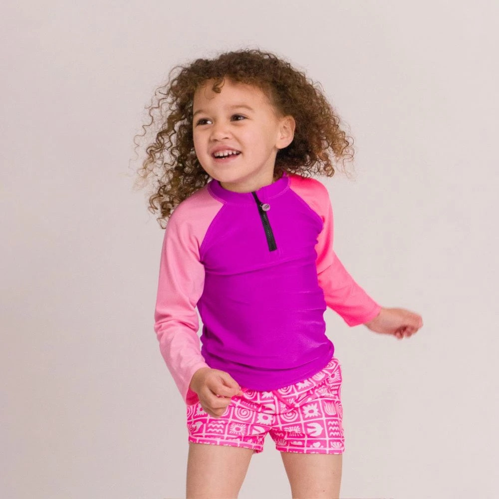 Nestling Neon Swim Half Zip Rash Vest - Spliced Purple