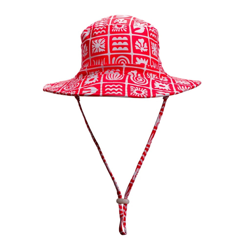 Nestling Neon Swim Bucket Hat - Red Retro Surf