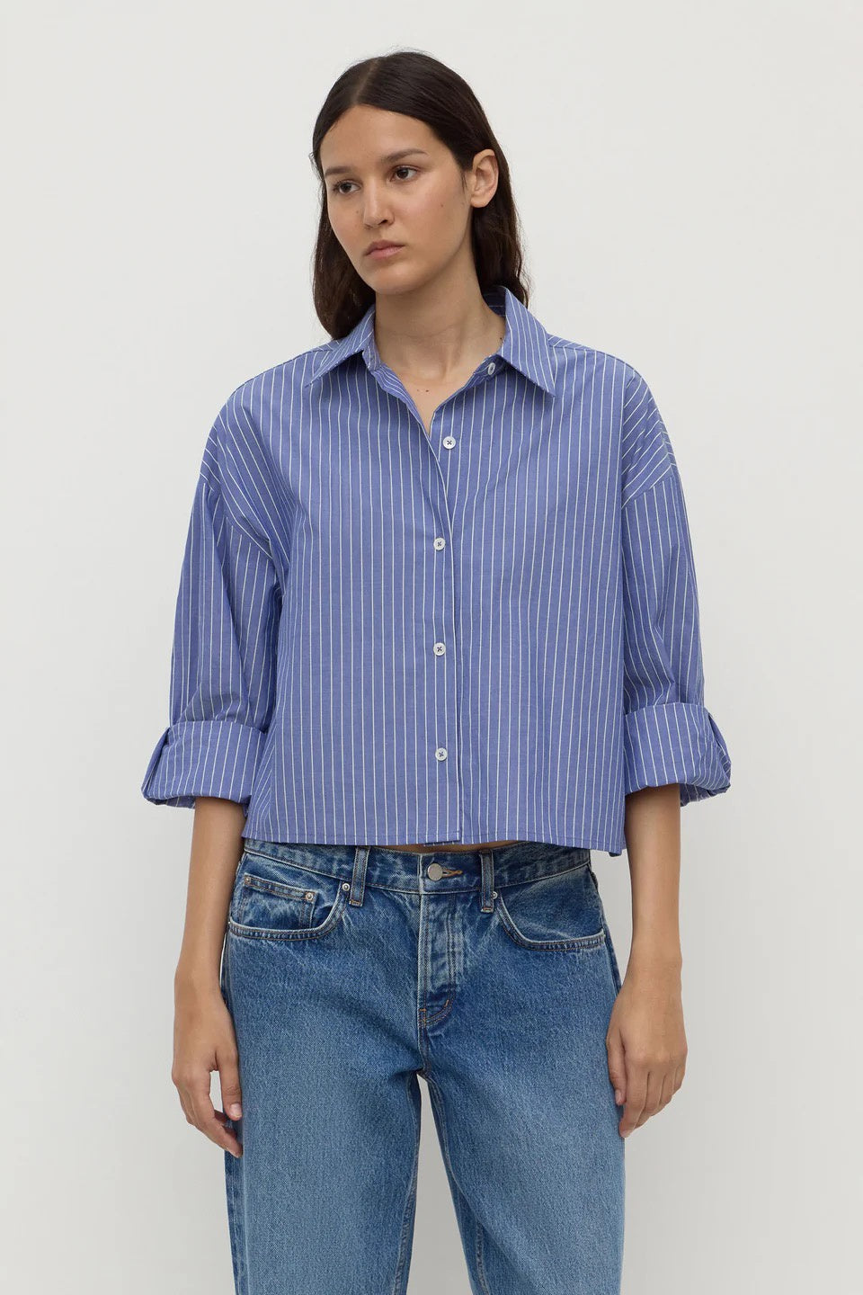 Assembly Anais Stripe Cropped Shirt Blue/White Stripe