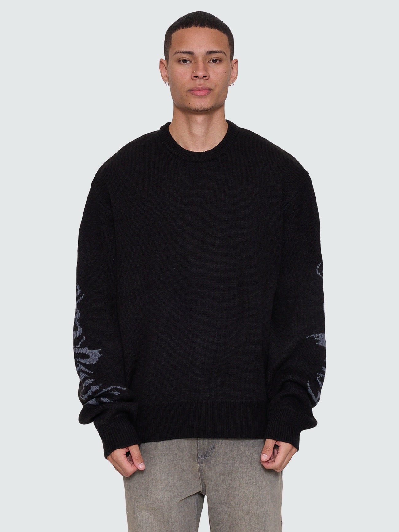 Thrills Night Petal Box Fit Crew Cropped Knit Washed Black