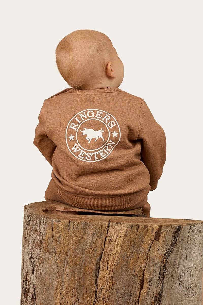 Ringers Western Mini Ringer Babies Signature Bull Fleece Pullover - Clay / White