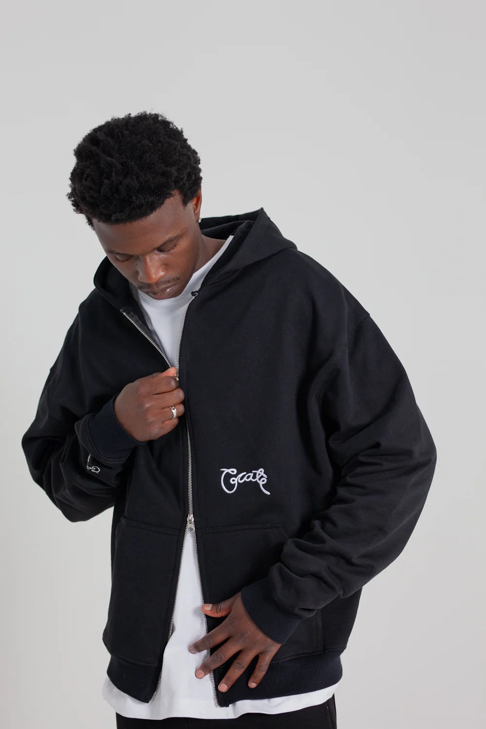 Crate Zip Up Box Fit Hoodie Black