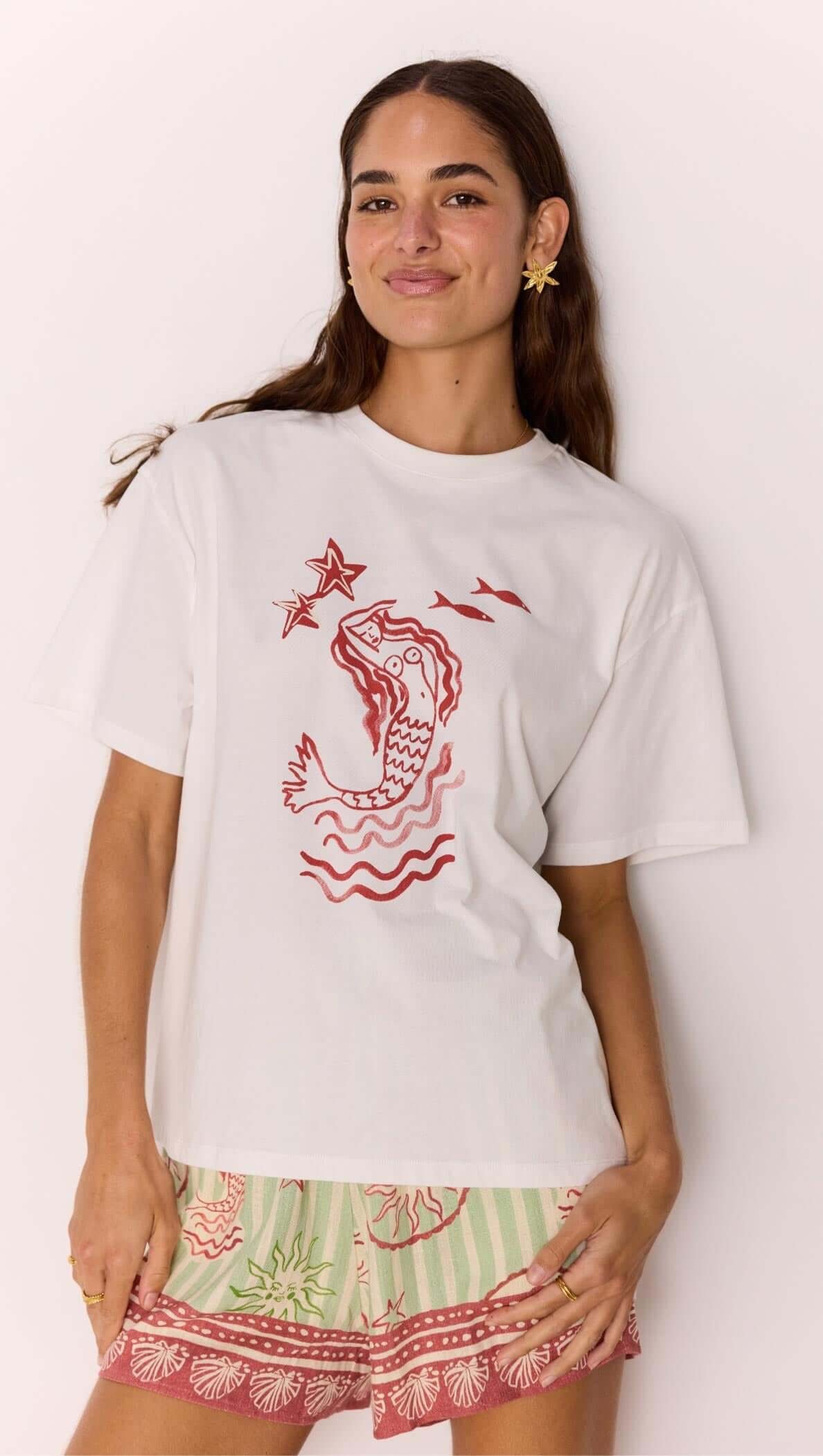 Mink Pink Soleil Printed Mermaid Tee White