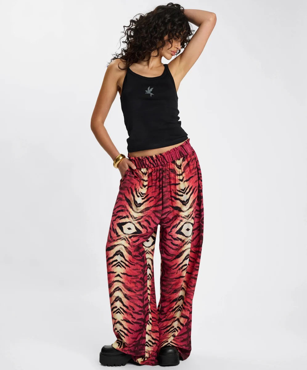 One Teaspoon Wild Rouge Palazzo Pants Red Animal Print