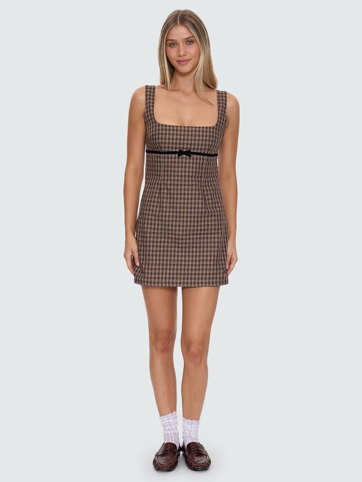 Thrills State Of Mind Check Dress Postal Brown