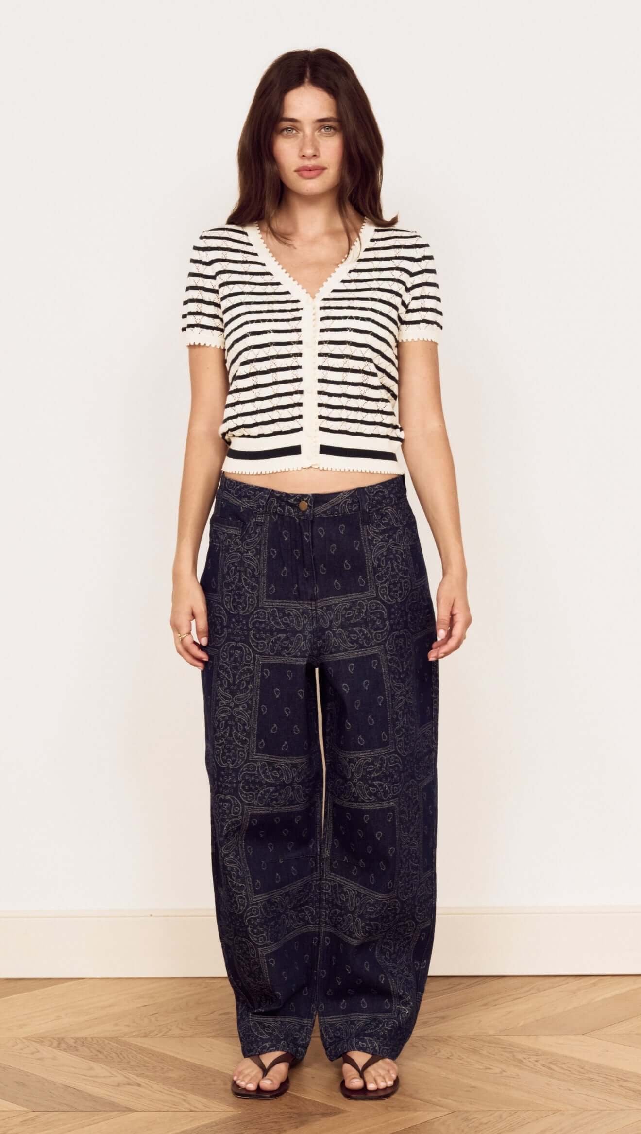 Mink Pink Calla Cream Stripe Cotton Pointelle Knit