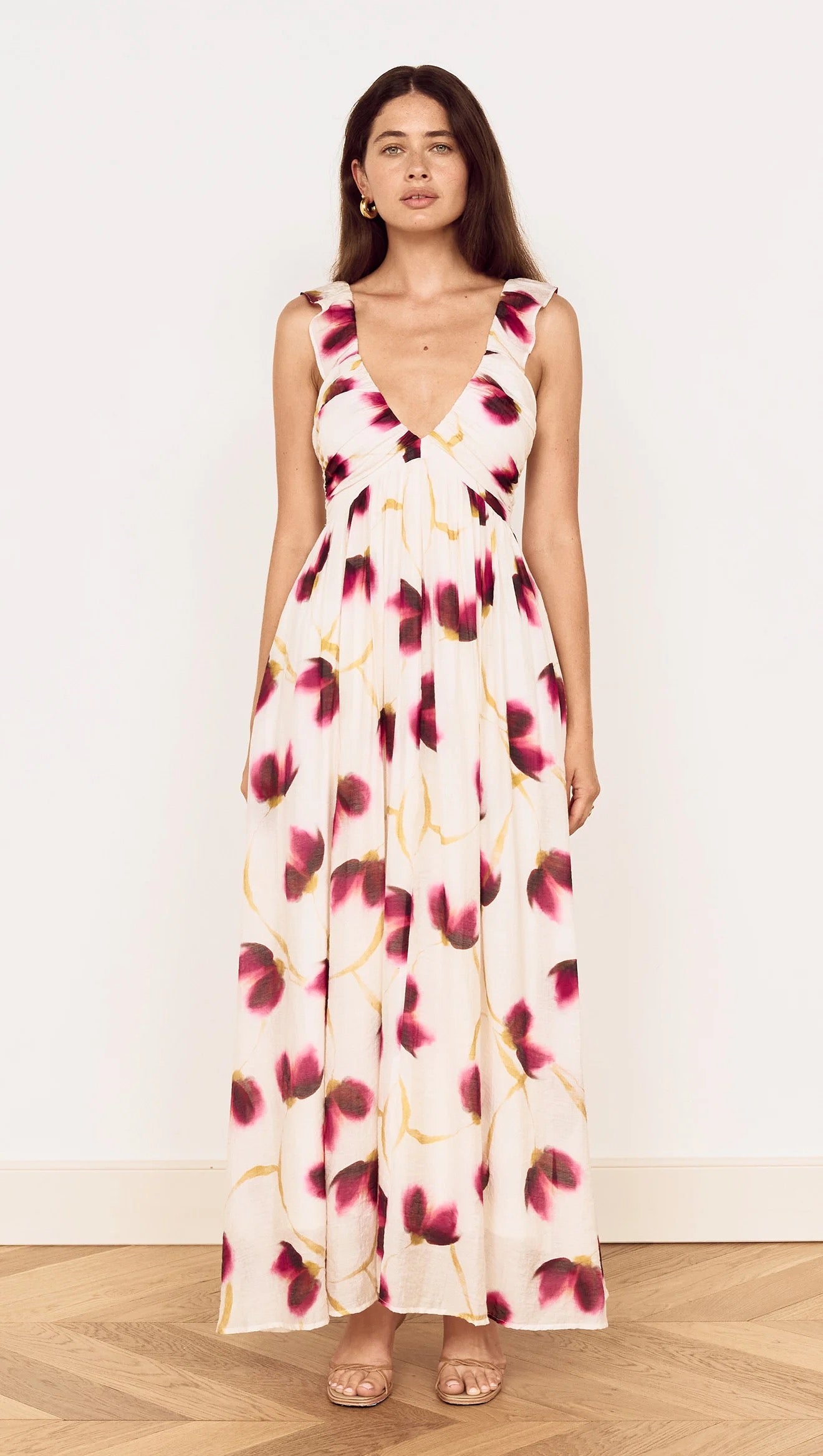 Mink Pink Emery Ruffled Bias Maxi Dress Floral