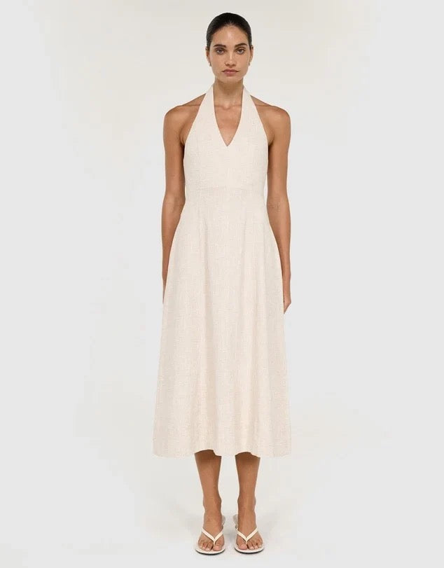Staple the Label Neve Linen Halter Midi Dress Oat