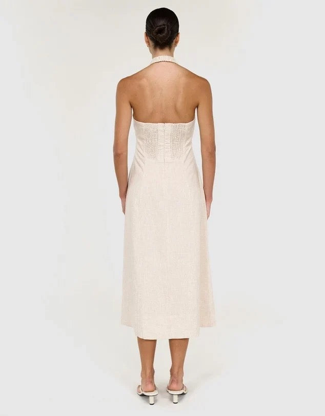 Staple the Label Neve Linen Halter Midi Dress Oat