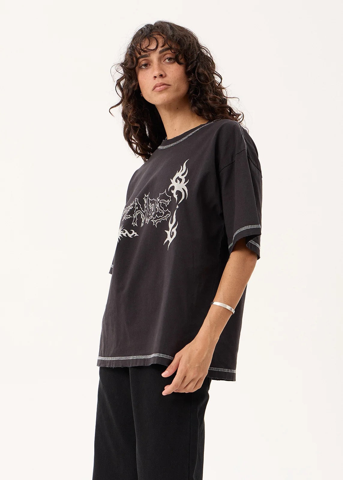 Afends Yang - Heavyweight Boxy Tee Stone Black