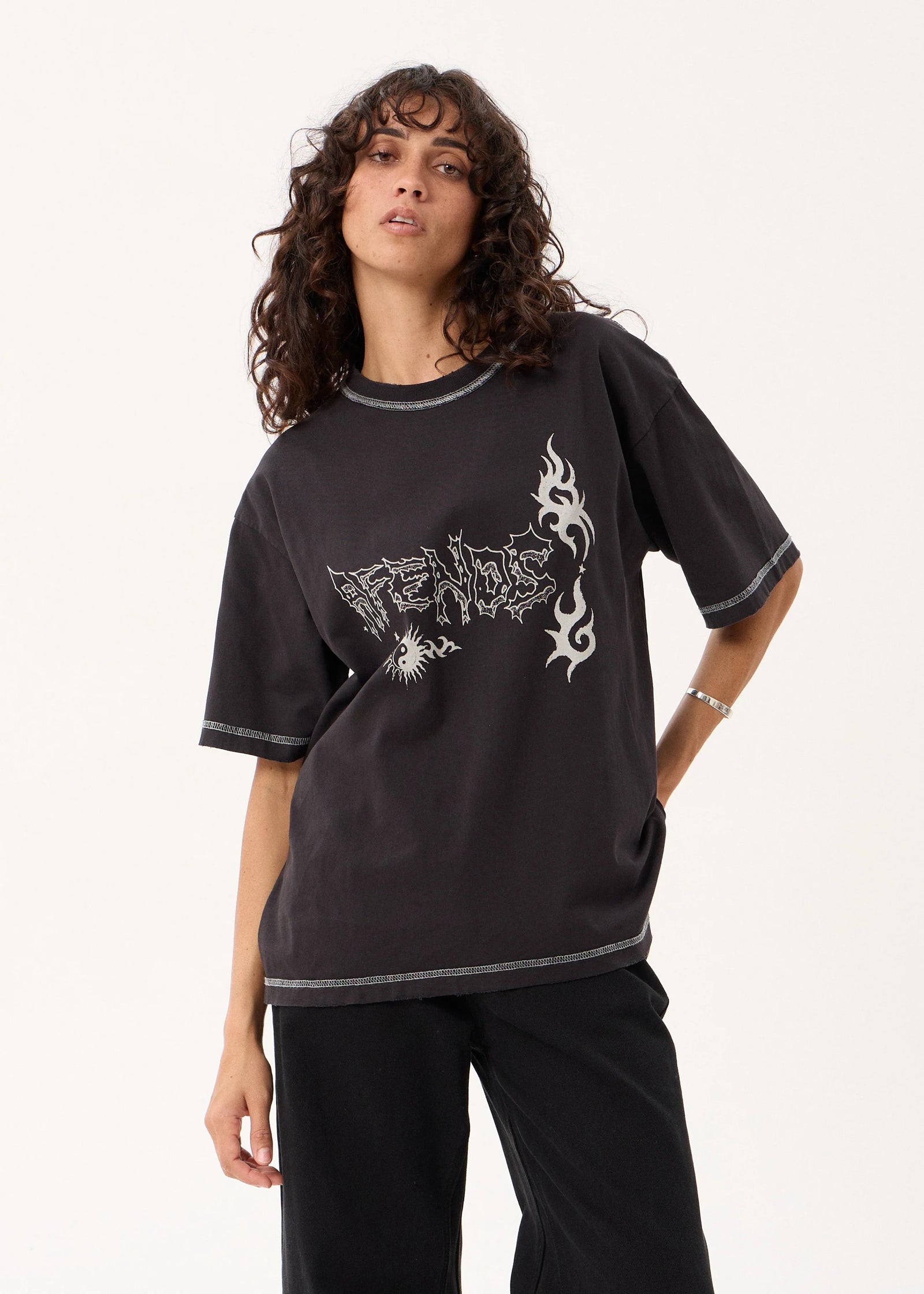 Afends Yang - Heavyweight Boxy Tee Stone Black