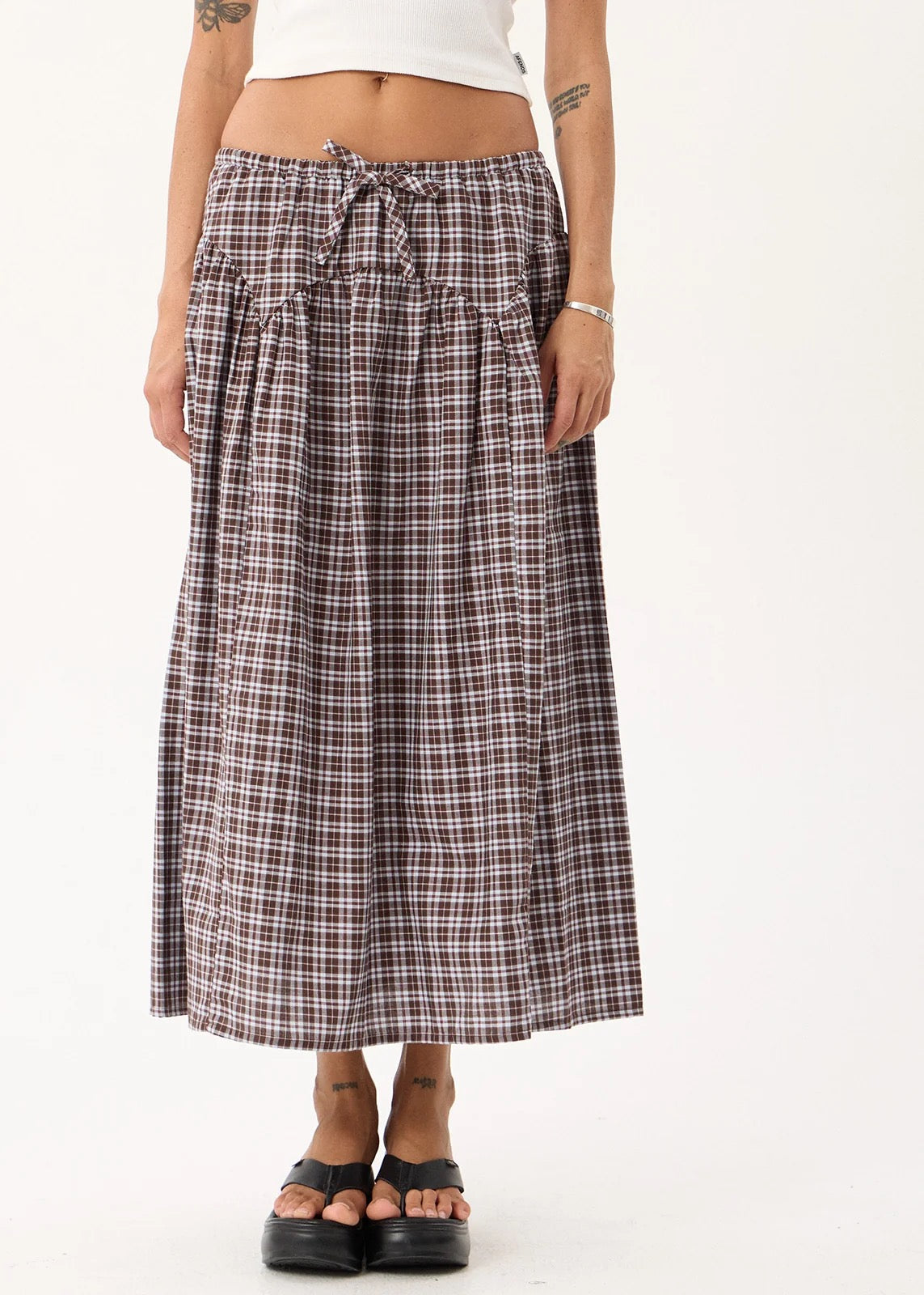 Afends Marlow - Midi Skirt Brown / Blue Check