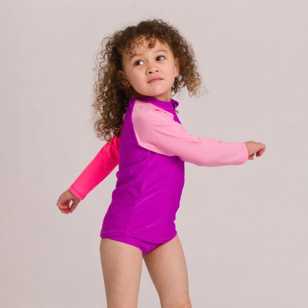 Nestling Neon Swim Half Zip Rash Vest - Spliced Purple